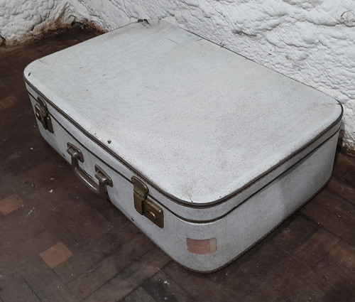 Antiguo Vintage Valija Viaje Sintetico Gris 65x43x18cm 1