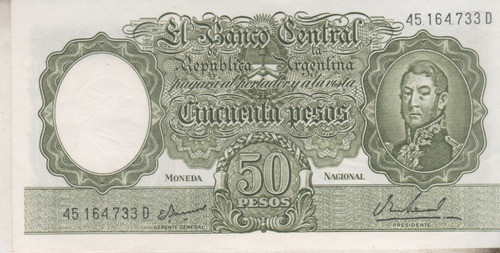 Billete Argentina $ 50 Moneda Nacional - Año 1969 - B 2028 0