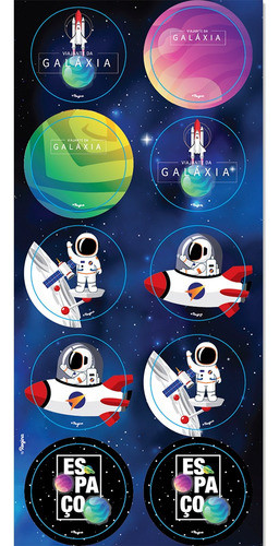 30 Adesivos Redondos - Festa Astronauta - Espacial 1