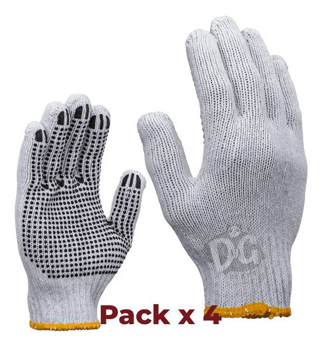 Guantes De Trabajo Pack X4 Pares Algodón Y Caucho Resistente 0