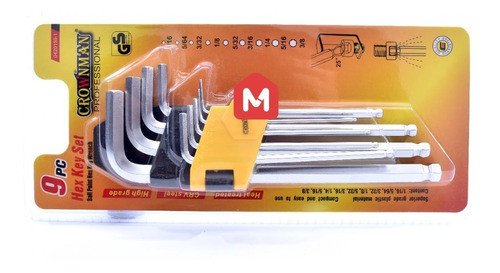 Juego Llaves Allen Largas Hexagonales 9 Piezas Crownman 1