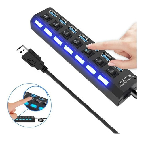 Extensão Hub Régua Usb 2.0 - 7 Portas Pc Hd Externo Pendrive 0