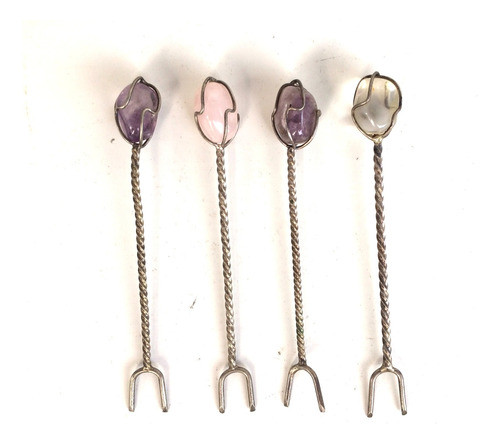 Conjunto De Quatro Garfinhos Em Metal Com Pedras Brasileiras 1