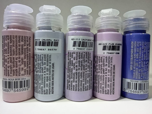 Pintura Acrílica Acuarel 60cc Kit 5 Colores Lilas 1