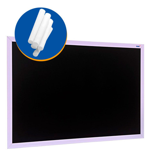Lousa Quadro Preto 60x40cm Escrever Aula Moldura Lilas + Giz 0
