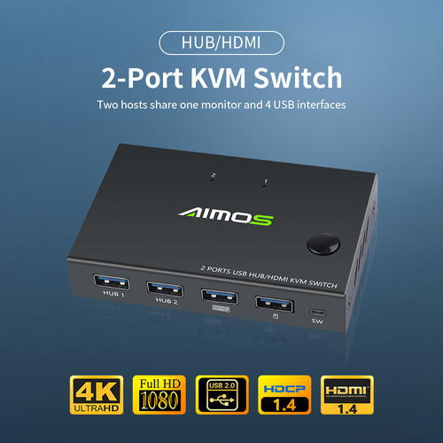 Comutador Kvm Hdmi Comutador Kvm De 2 Portas Aimos Am-kvm201 1