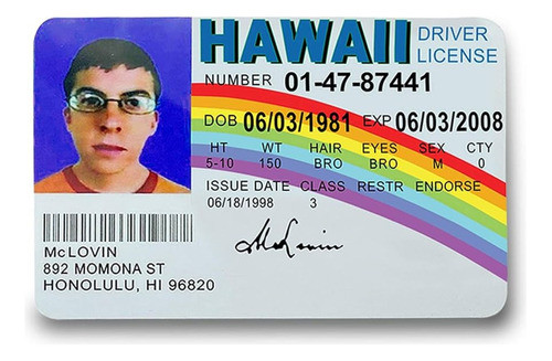 Licencia Fantasia Mclovin Carnet Conducir Serie Superbard 0