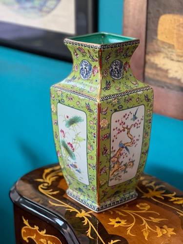 Vaso Em Porcelana Chinesa Original Pássaros Flores Oriental 1
