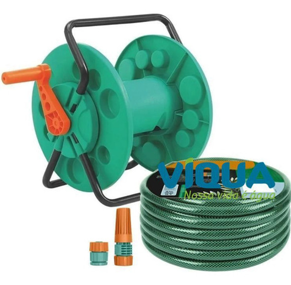 Enrollador Soporte Mas Manguera Verde 30 Metros Tramontina 1