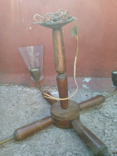 Antigua Araña De Madera 4 Luces A Restaurar 38 X 38 X 30,5 1