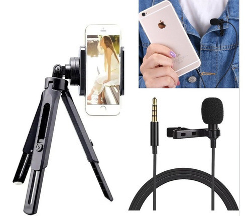 Kit Microfone De Lapela + Suporte P/ Celular Smartphone 0