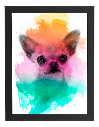 Quadro Chihuahua Cachorro Cão Aquarela Moldura 30x40cm 0