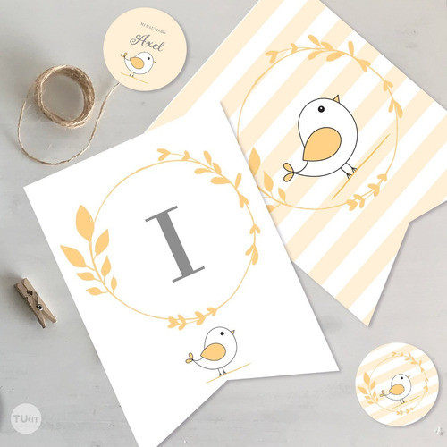 Kit Imprimible Comunion Bautismo Pajarito Amarillo Tukit 1