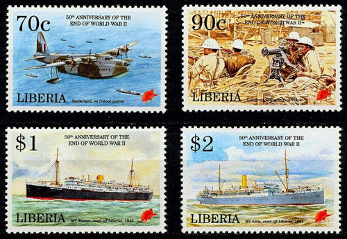 Fin 2° Guerra - Barcos - Avión - Liberia - Serie Mint 0