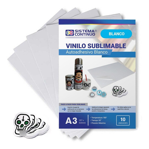 Vinilo Blanco Sublimable Autoadhesivo A3 Pack X10 Unidades 0