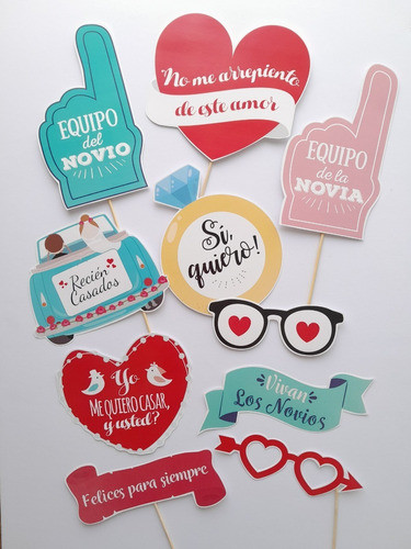 10 Props P/ Fotos Boda Casamiento + Banderin Recien Casados 0