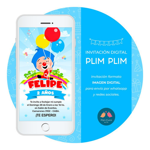 Invitación Virtual Digital Imagen - Payaso Plim Plim (1) 0