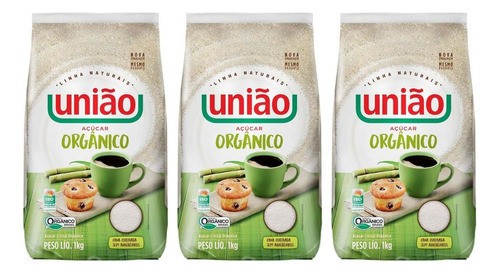 Kit C/3 Açúcar Orgânico Cristal União 1kg 0