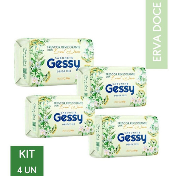 Kit 4 Sabonetes Gessy Frescor Revigorante Erva Doce 90g 0