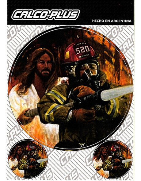 Kit De Calcos Sticker X 3 Calco Plus Jesús Con Bomberos 0