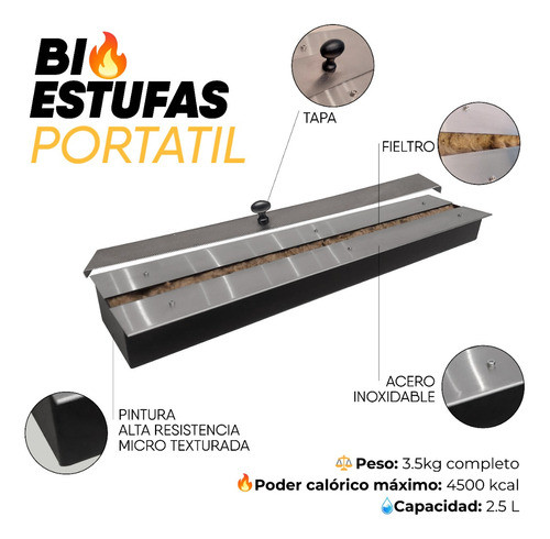 Bio Eco Hogar Bioetanol Quemador Estufa  Acero Inox 60cm 1