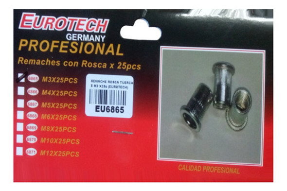 Remache Tuerca Roscado M3 X 25mm Aluminio Eurotech 6865 1 Remache Tuerca Roscado M3 X 25mm Aluminio Eurotech 6865 1