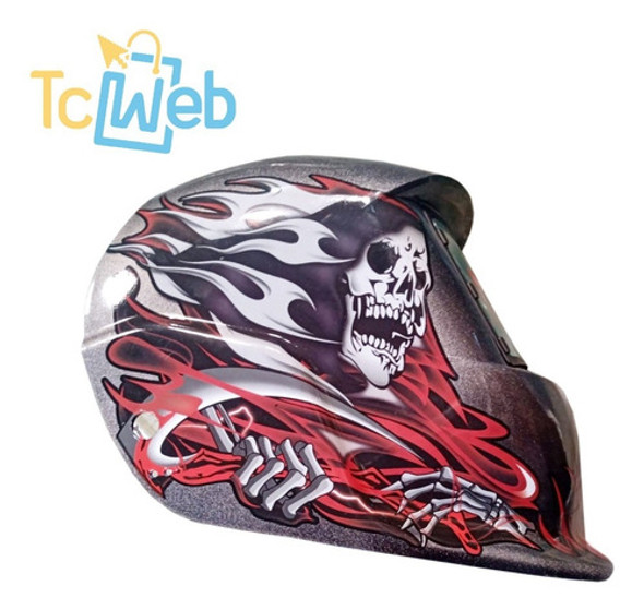 Careta Soldar Fotocromatica Fotosensible Calavera En Llamas 1