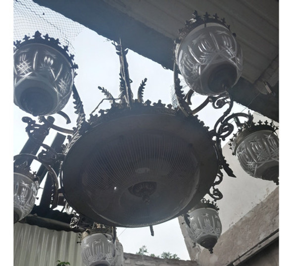 Araña De 9 Luces En Bronce, 6 Tulipas Antiguas 1yplafon 1