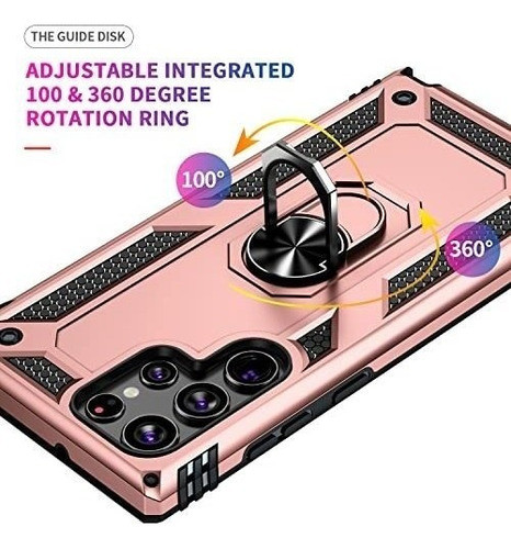 Funda Para Galaxy S22 Ultra Grad.militar C/anillo  Rosa Oro 1