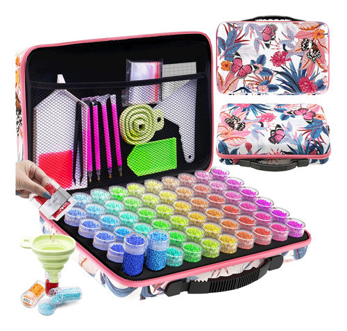 Organizador Para Pintura De Diamantes Con 60 Frascos Rosa 0