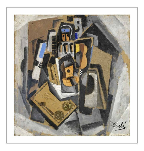 Lamina Fine Art Pierrot Con Una Guitarra Dali 60x62 M Y C 0