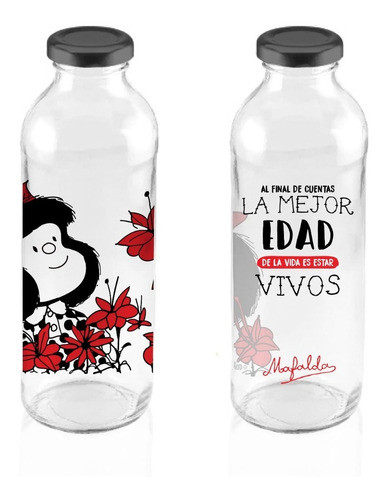 Botella Mafalda Flores De Vidrio 0