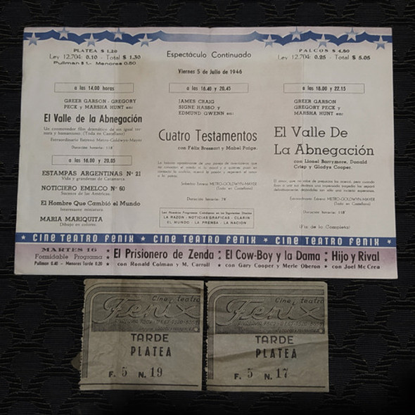 Programa Y 2 Ticket Entradas Cine Teatro Fénix Julio 1946 1