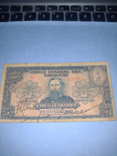 Paraguay Año 1952 Billete  5 Guaranies Usado 0