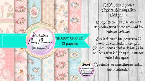 Papeles Digitales Fondos Shabby Rosa Celeste Floral E15 1