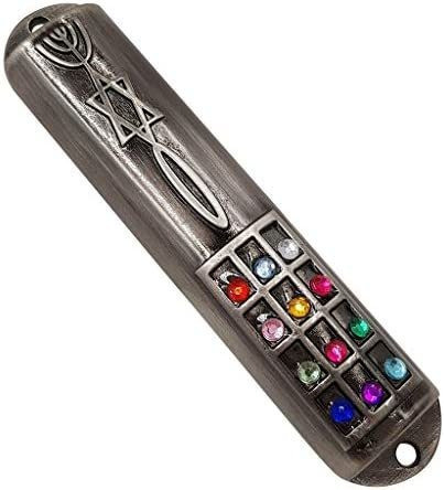 Pewter Messianic Mezuzah Case With Scroll For Door Hoshen Me 1