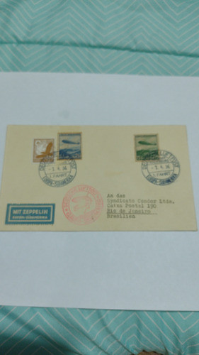 Alemania Sobre Estampilla Zeppellin Circulado A Brasil Impec 0