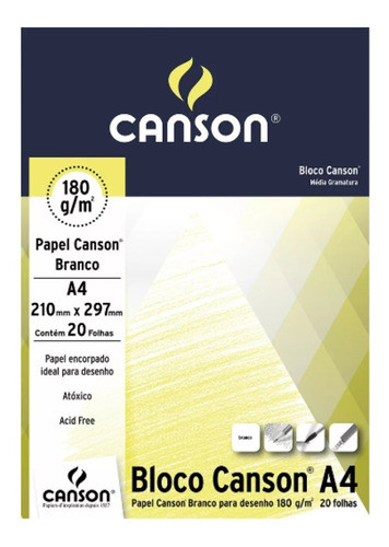 Bloco Papel Canson Desenho  Branco 180g A4 20 Folhas 0