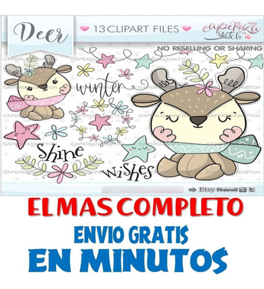 Pack Imágenes Hd Clipart Tierno Invierno Reno Bebe Caperuza 1