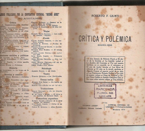 Critica Y Polemica - Segunda Serie - Giusti - Buenos Aires 0