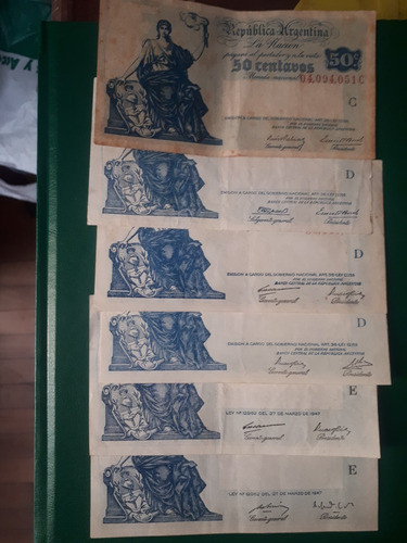 Billete Argentina $ 0.50 Cent Lote X 6 Diferentes Series Y F 0