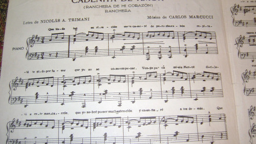 Partitura Piano Cadenita De Amor Ranchera Marcucci Trimani 1