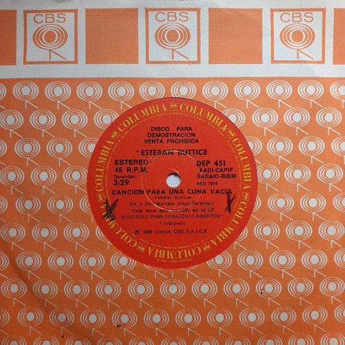 Vinilo Simple - Esteban Buttice (cancion Para Una Cuna Vacia 0