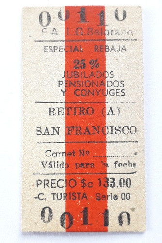 Boleto Ferrocarril Belgrano Rebaja 25 % Para Conyuges 0