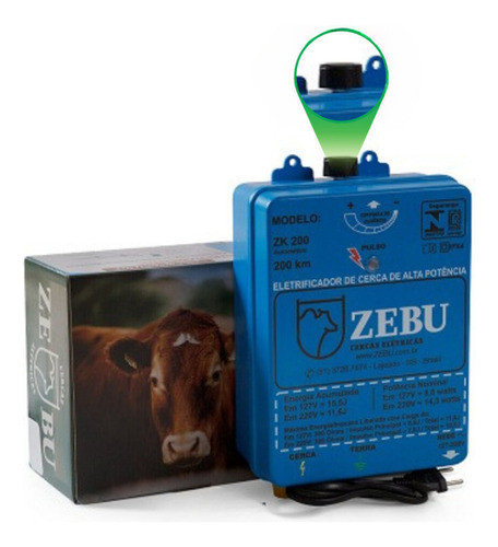 Eletrificador Cerca Elétrica Rural 200km 10 Joules Energia Liberada Com Regulagem De Cadência Zk200 Zebu 220v 1