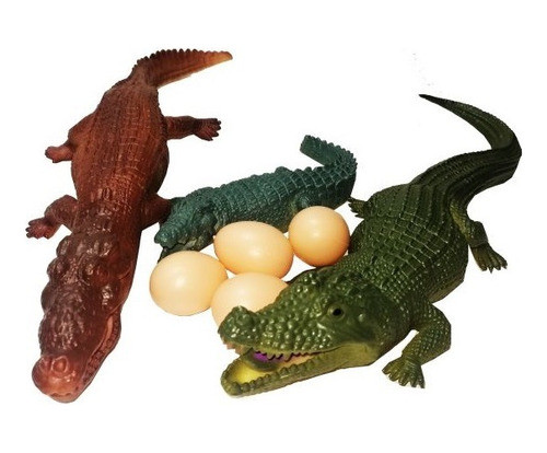 Set De 3 Cocodrilos De Goma 30cm Y 4 Huevos 0