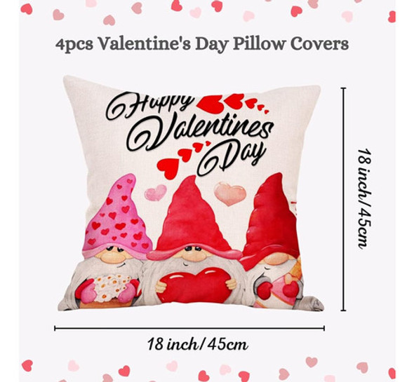 Funda De Almohada Vitery Valentine 18x18 Pulgadas, 4pcs Lino 1