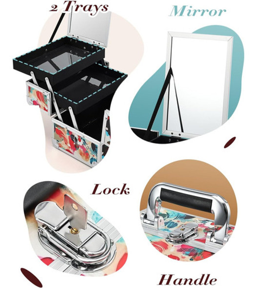 Maletin Rigido Para Maquillaje Plegable 2 Bandejas Y Espejo 1