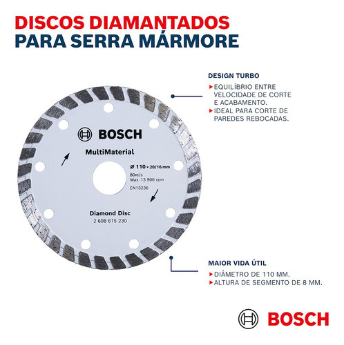 Kit 3 Disco Corte Diamantado Turbo Standard 110mm Bosch 1