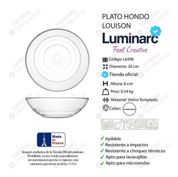 Plato Hondo 20 Cm Luminarc Louison Vidrio Templado  Vintage 1 Plato Hondo 20 Cm Luminarc Louison Vidrio Templado  Vintage 1